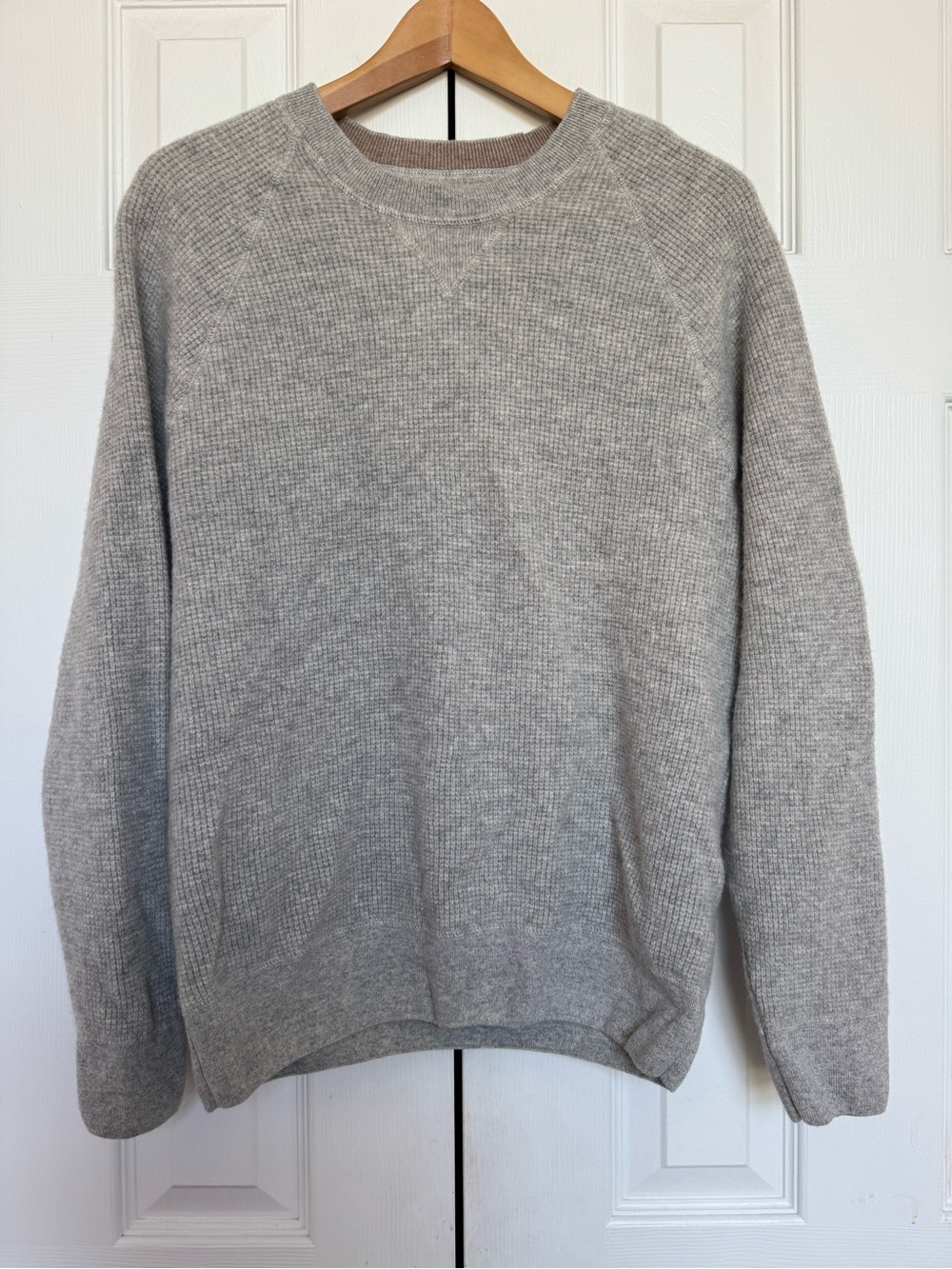 Outerknown Men's Shelter Waffle Crewneck Sweater Wool Cashmere Gray L